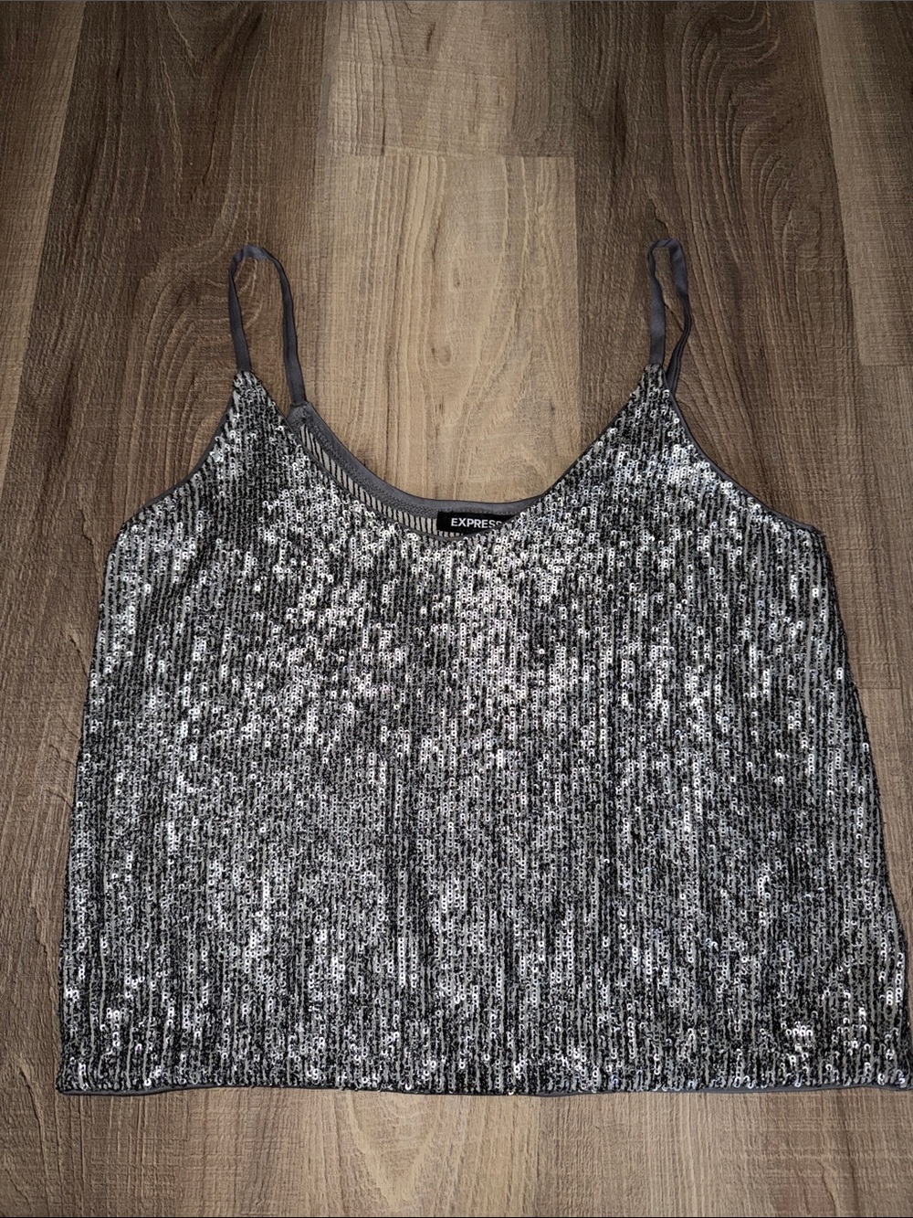 🩶 NWOT Express Silver Sequin Cami Tank Top XS SMALL 🩶
